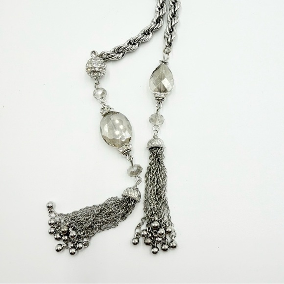 Traci Lynn Chain Long Silver Tone Heavy Chain Necklace Glass/crystal Pendant - Picture 4 of 9